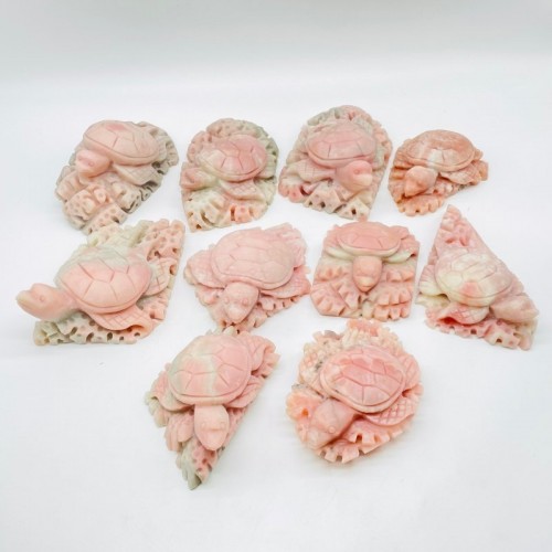 10 Pieces Beautiful Pink Opal Sea Turtle Carving