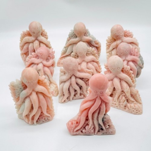 10 Pieces Beautiful Pink Opal Octopus Carving