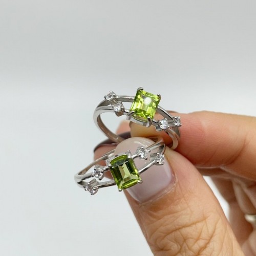 High Quality Peridot S925 Sterling Silver Cut Faceted Ring Wholesale