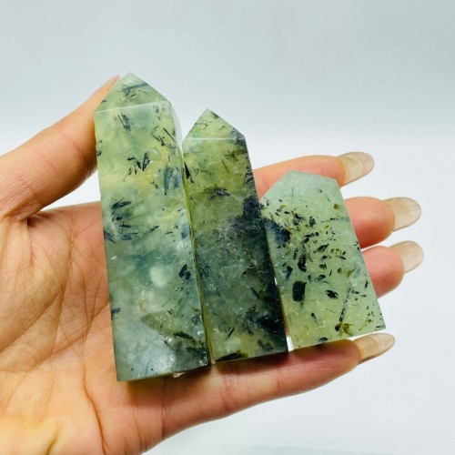 Green Prehnite Four Sided Tower Point Wholesale