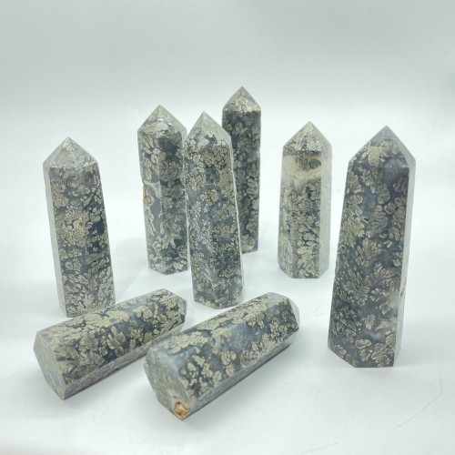 Natural Pyrite Flowers Symbiosis Mixed Agate Tower Point Wholesale