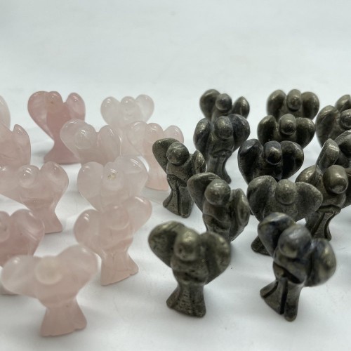 Mini Rose Quartz&Pyrite Angel Carving Wholesale