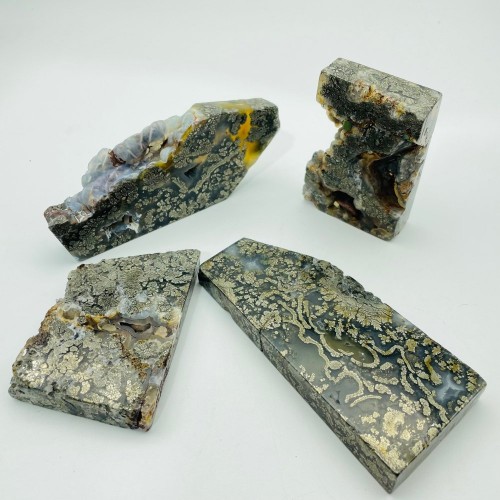 Natural Pyrite Flowers Symbiosis Mixed Agate Slab Wholesale