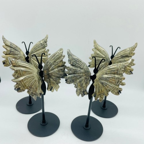 4 Pairs High Quality Pyrite Butterfly Carving With Stand