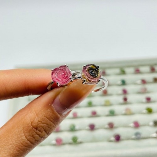 51 Pieces Colorful Tourmaline Different Styles Flower Shape Sterling Silver Ring