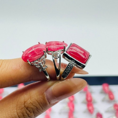 100 Pieces Pink Rhodonite Stone Different Styles Shape Ring