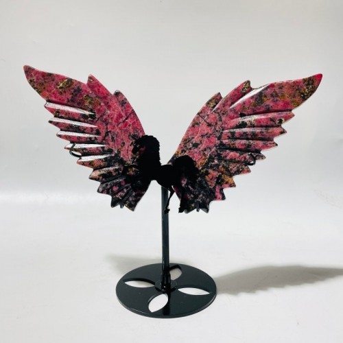 3 Pairs Red Rhodonite Pegasus Wing Carving With Stand