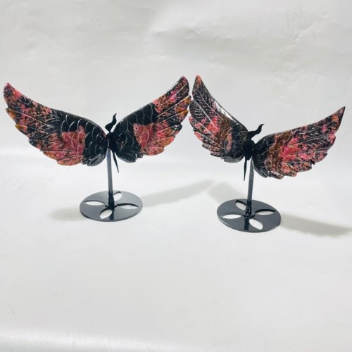 2 Pairs Beautiful Rhodonite Angel Wing With Stand