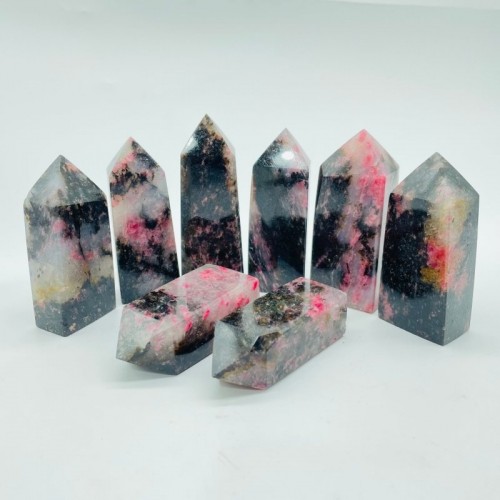 Pink&Black Rhodonite Four-Sided Tower Points Wholesale