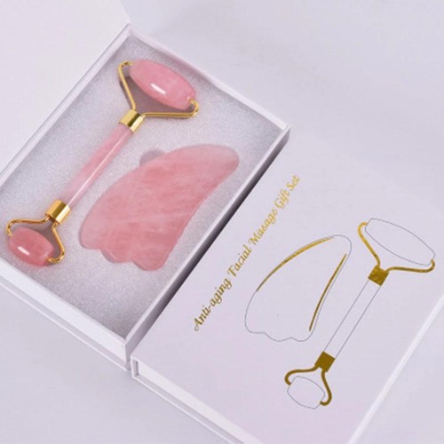 Rose Quartz Roller and Shofar Shape Gua Sha A Set Wholesale