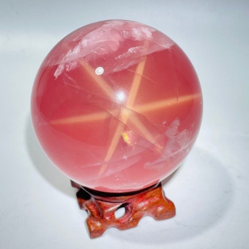 3.3in(8.5cm) High Quality Six Star Line Rose Quartz Sphere For Collection