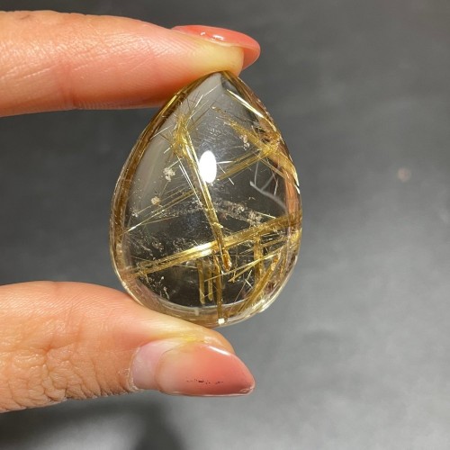 Titanium Gold Rutile Quartz Teardrop Pendant