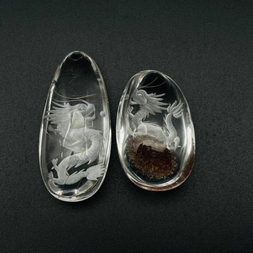 2 Pieces Chinese Dragon Garden Quartz Rutile Inner Scene Carving