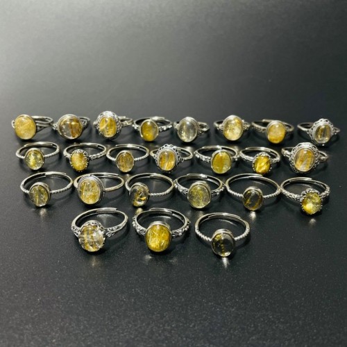 24 Pieces Gold Rutile Quartz Different Styles Sterling Silver Ring