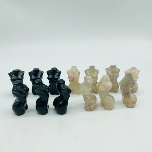 Mini Goddess Obsidian & Sakura Agate Carving Wholesale