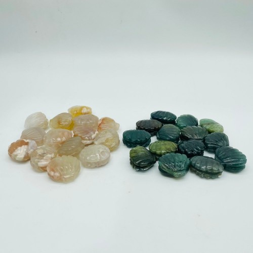 Moss Agate & Sakura Agate Shell Carving Wholesale