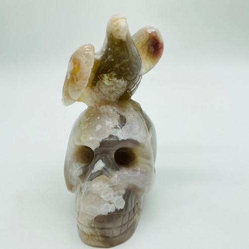 Sakura Flower Agate Eagle Skull Carving