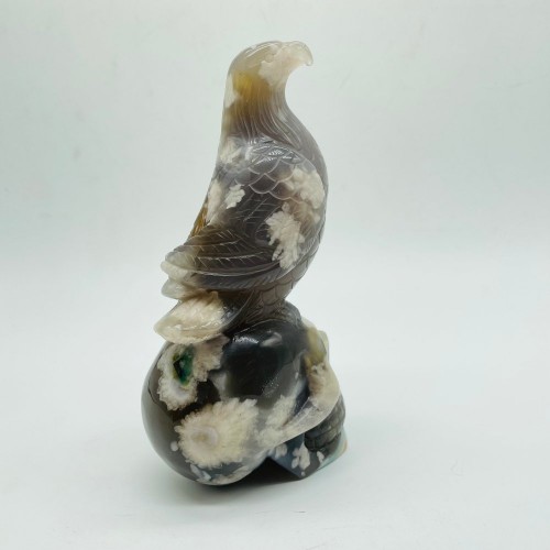 Sakura Flower Agate Bird Skull Carving