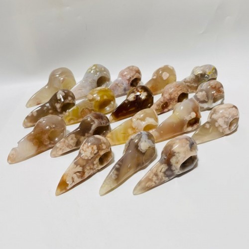 18 Pieces High Quality Sakura Flower Agate Crow Skull Carving