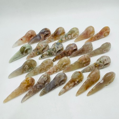 23 Pieces High Quality Sakura Flower Agate Crow Skull Carving