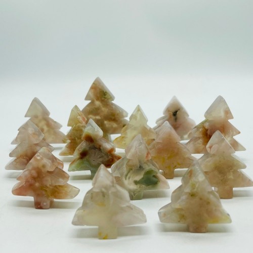 High Quality Sakura Agate Christmas Tree Carving Crystals Wholesale