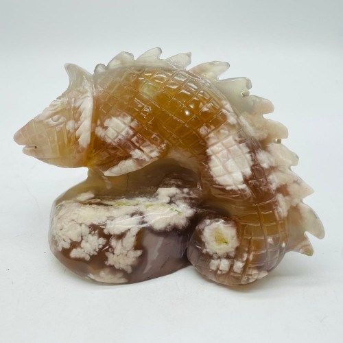 Sakura Flower Agate Chameleon Lizard Carving