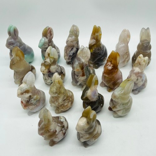 17 Pieces High Quality Sakura Flower Agate Rabbit Carving