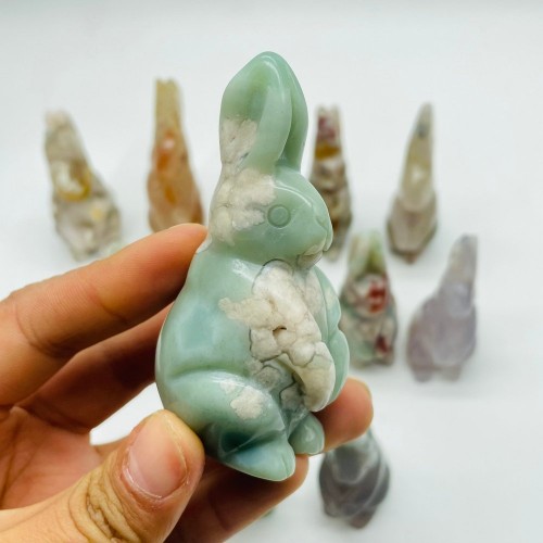 13 Pieces High Quality Sakura Flower Agate Rabbit Carving