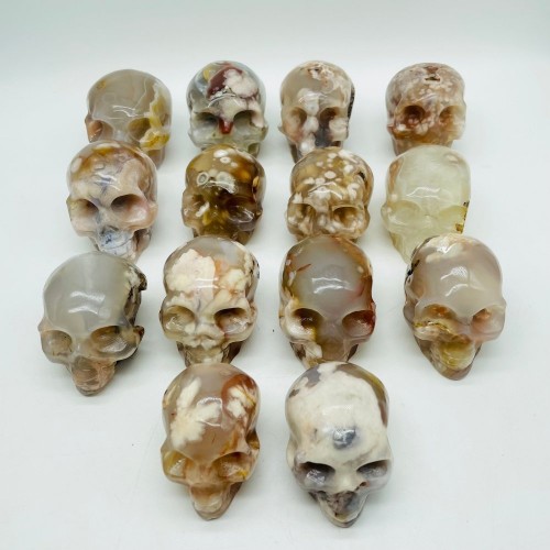 14 Pieces Sakura Agate Skull Carving