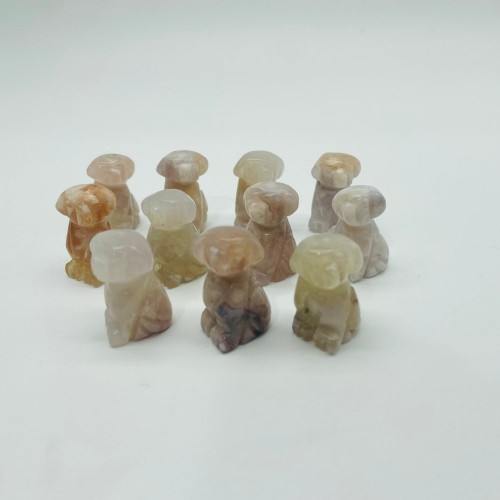 Mini Flower Agate Dog Sakura Agate Carving Wholesale