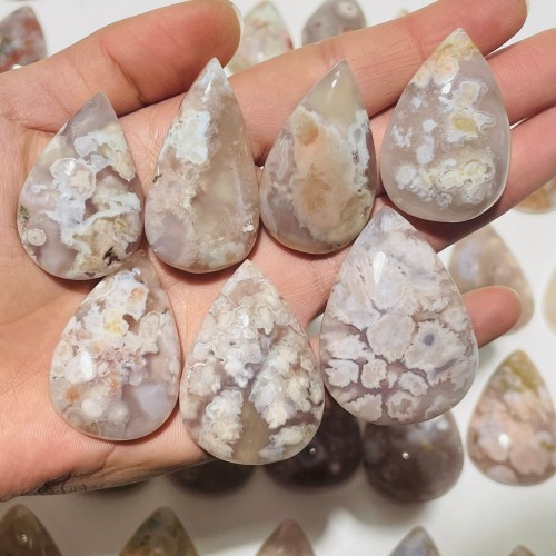 53 Pieces High Quality Sakura Flower Agate Teardrop Pendant DIY