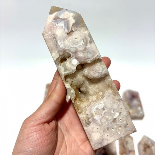 13 Pieces Geode Sakura Flower Agate Tower Points