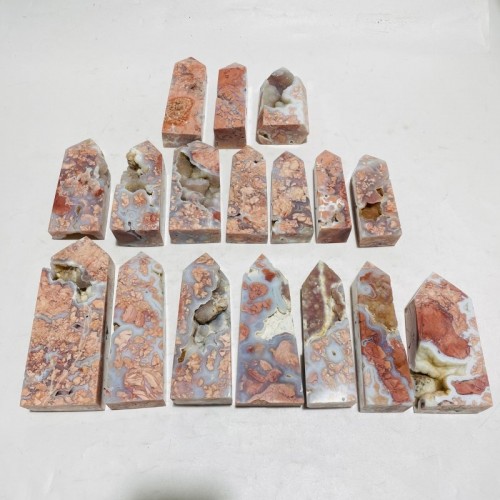 17 Pieces High Quality Pink Flower Agate Druzy Geode Four-sided Tower