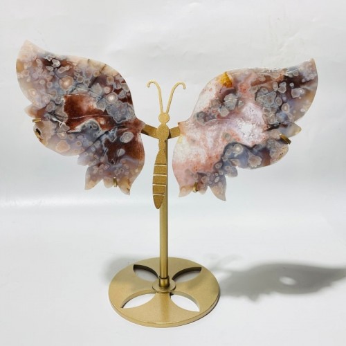 5 Pairs Sakura Flower Agate Butterfly Wing Carving With Stand