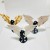 3 Pairs Demon And Angel Wing Carving With Stand Sakura Flower Agate Fire Quartz