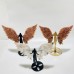 3 Pairs Angel Wing Carving With Stand Pink Agate Sakura Flower Agate