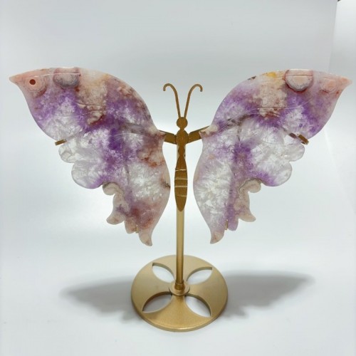 2 Pairs Amethyst Mixed Sakura Flower Agate Butterfly Wing Carving With Stand