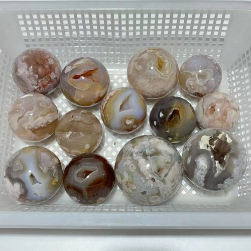 13 Pieces Geode Druzy Sakura Flower Agate Spheres