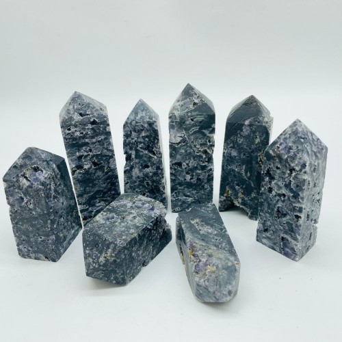 Black Sphalerite Geode Quartz Mixed Purple Fluorite Four-Sided Tower Point Wholesale