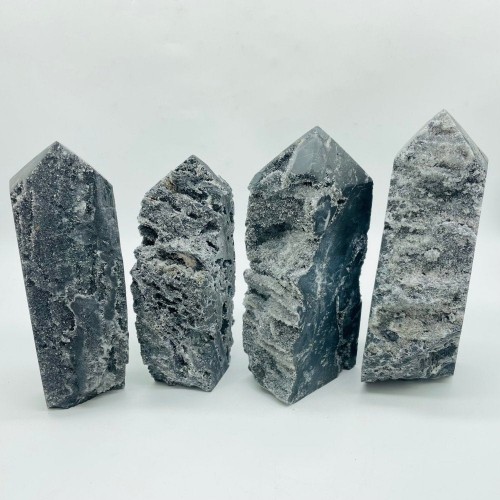 Large Black Sphalerite Geode Quartz Four-Sided Tower Point Wholesale