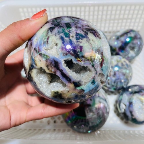 8 Pieces Geode Aura Sphalerite Sphere Ball