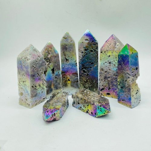 Aura Sphalerite Geode Quartz Four-Sided Tower Points Wholesale