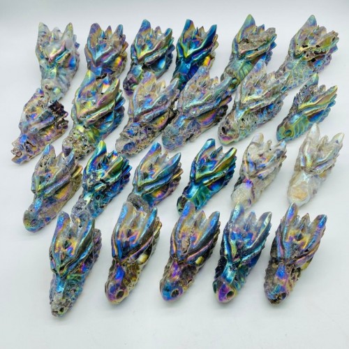 23 Pieces Large Aura Sphalerite Dragon Head Carving Clearance