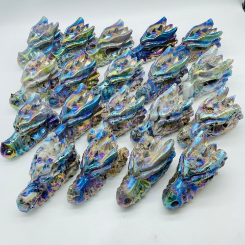 19 Pieces Large Aura Sphalerite Dragon Head Carving