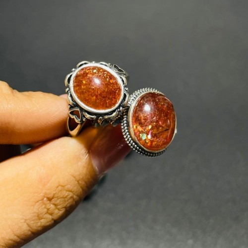 8 Pieces High Quality Sunstone Different Styles Sterling Silver Ring