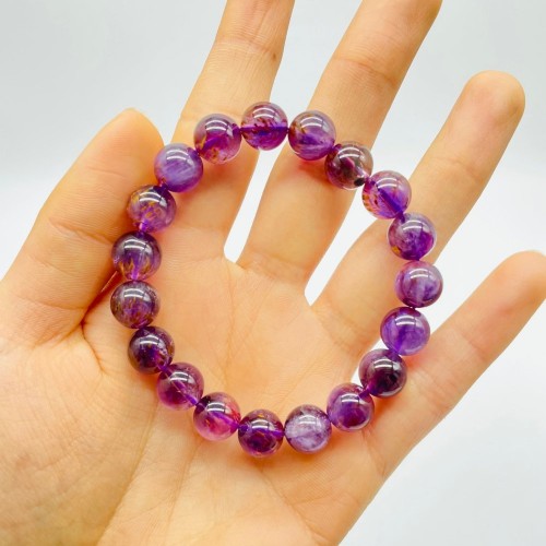 High Grade Natural Clear Amethyst Cacoxenite Super7 Bracelet (HGUB09)