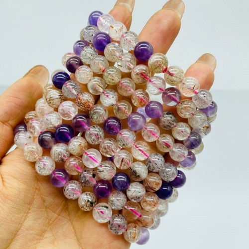 Amethyst Mica Rutile Quartz Mixed Beads Bracelet Wholesale