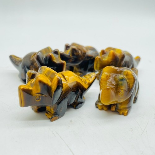 Yellow Tiger Eye Three Horns Dinosaur Carving Wholesale