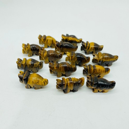 Mini Tiger Eye Three Horns Dinosaur Carving Wholesale