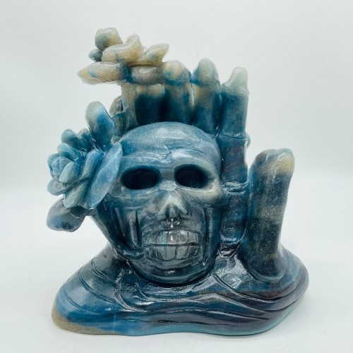 Trolleite Stone Skull Flower Head Carving